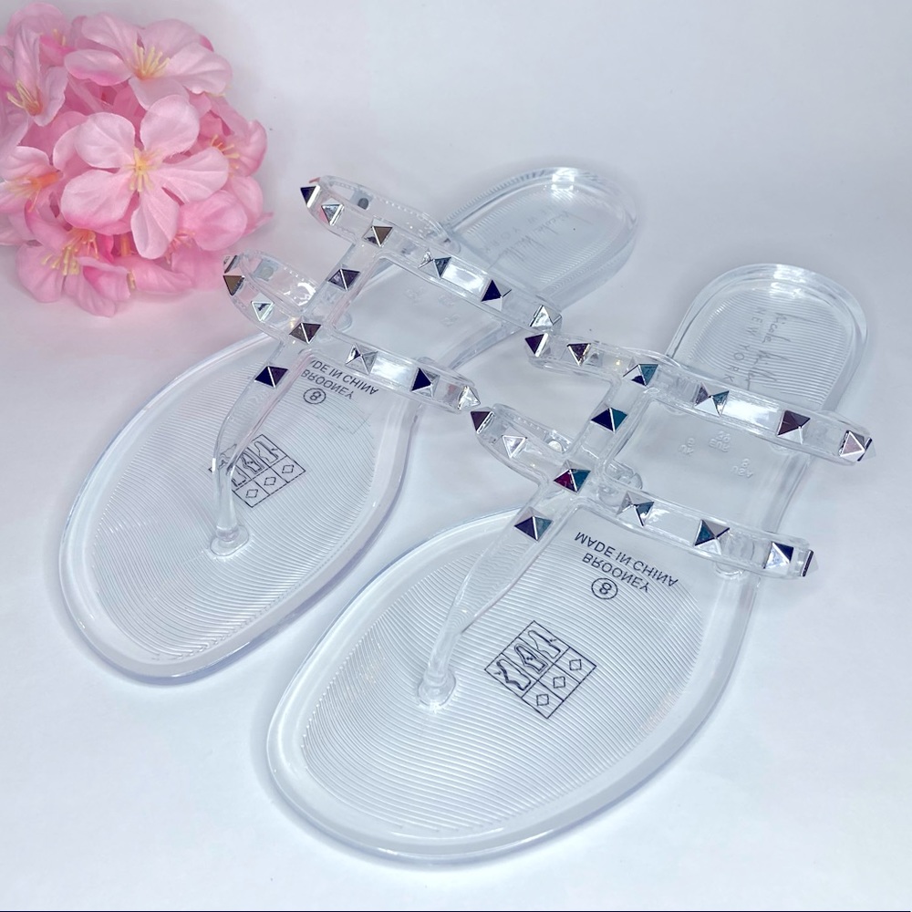 Studded PVC Clear Jelly Slide Thong Sandal